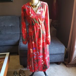 Flower Print Red Dress